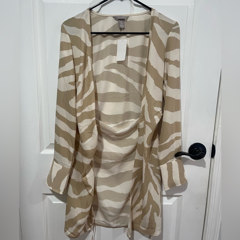 H&M Beige Zebra Print Wrap Dress